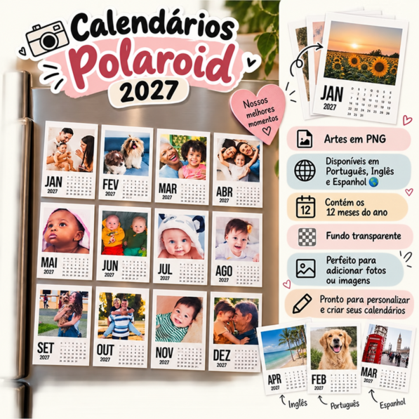 Molduras Calendário Polaroid 2027 (Português, English, Español)