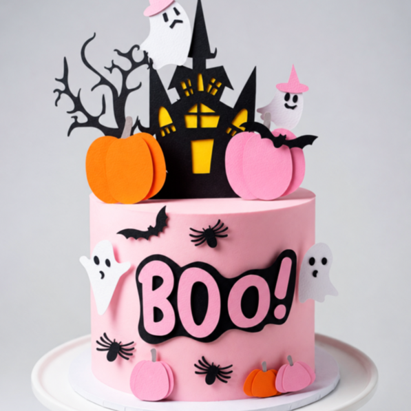 Halloween Rosa Boo Mesversário 3D – Topo de Bolo
