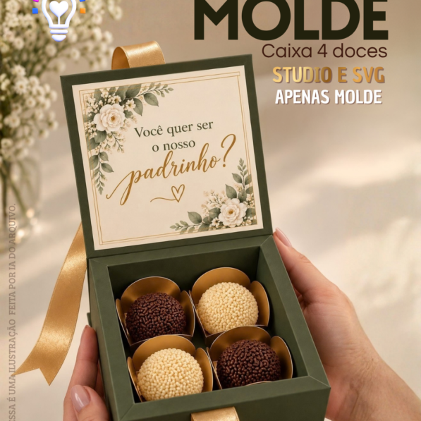 Caixa para 4 Doces | Padrinhos e Convite