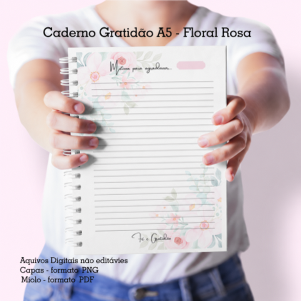 Gratidão Floral Rosa – Caderno Pautado A5 + Bloquinho A6 - Imagem 4