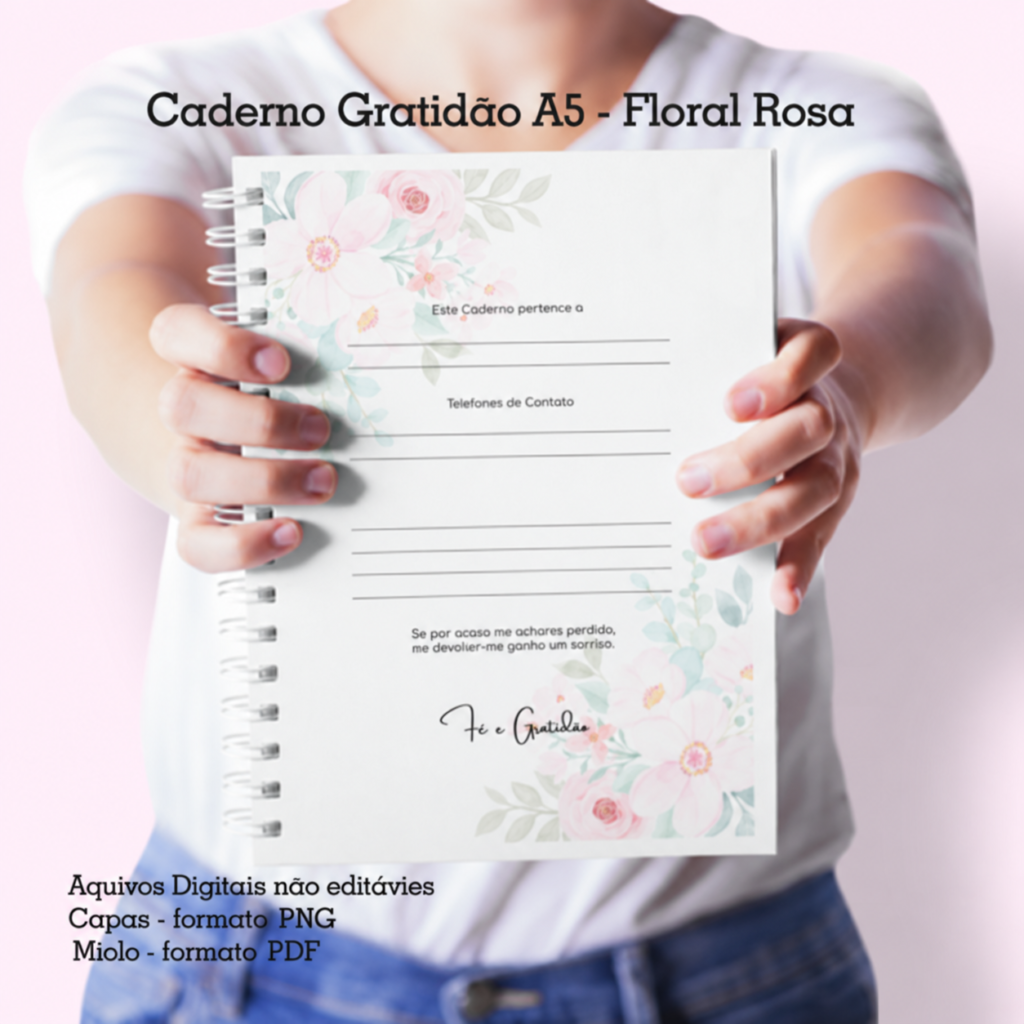 Gratidão Floral Rosa – Caderno Pautado A5 + Bloquinho A6 - Imagem 5