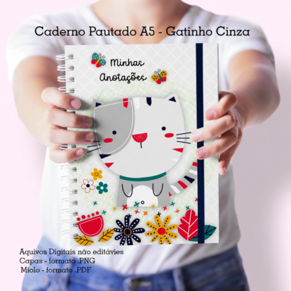 Gatinho Cinza- Caderno Pautado A5 + Bloquinho A6