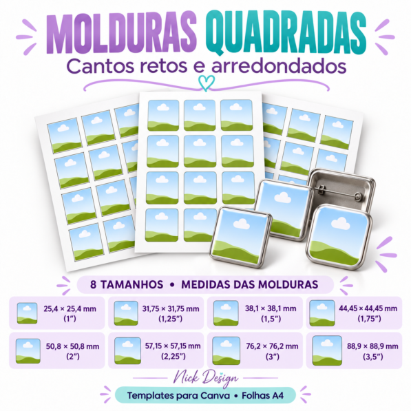 Moldura Bottons Quadrados – Molde Limpo CANVA