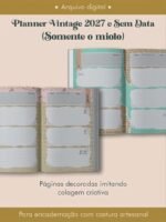Planner Vintage Verde-Água 2027 e sem data Costura (Perfeito Miolo)