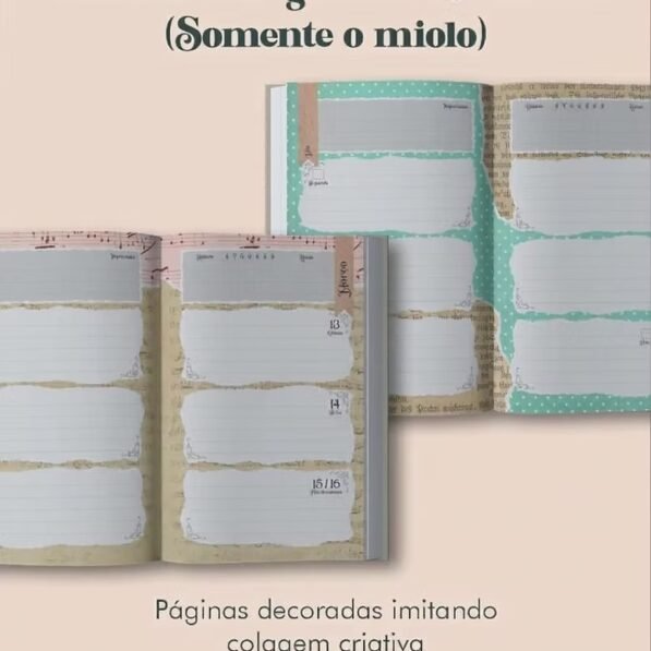 Planner Vintage Verde-Água 2027 e sem data Costura (Perfeito Miolo)
