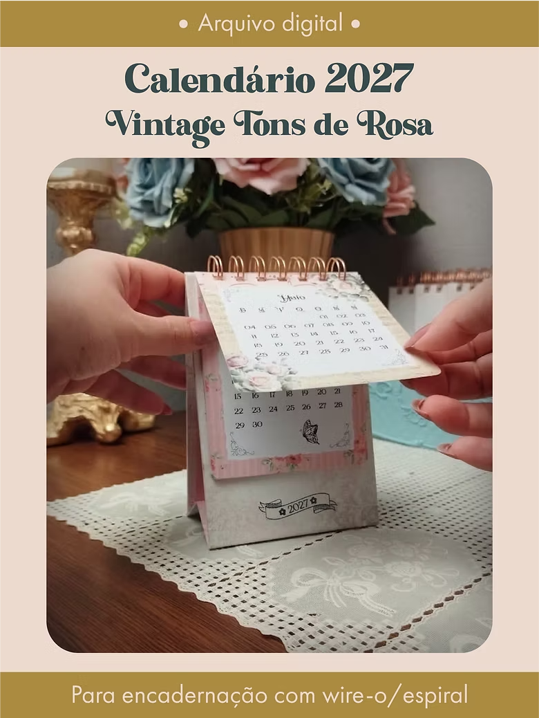 Calendário 2027 - Vintage Tons de Rosa (Perfeito Miolo) - Imagem 1