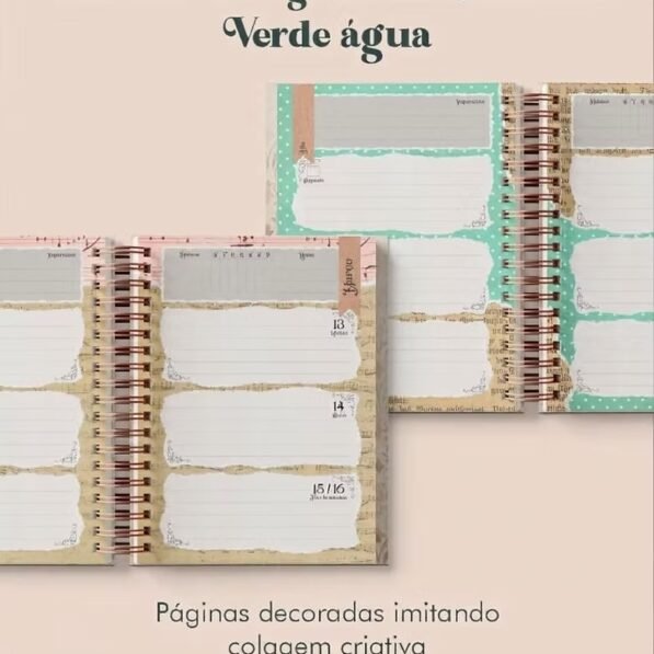 Planner Vintage Verde-Água 2027 e sem data Wire-o (Perfeito Miolo)