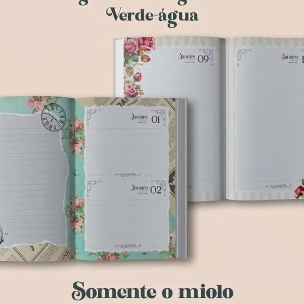 Agenda Vintage Verde-Água 2027 Costura (Perfeito Miolo)