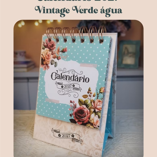 Calendário 2027 – Vintage Verde Água (Perfeito Miolo)