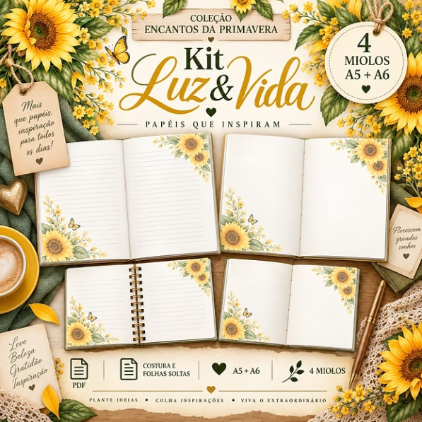 Luz e Vida – Girassol – Miolos A5 | A6 – Col Encantos da Primavera