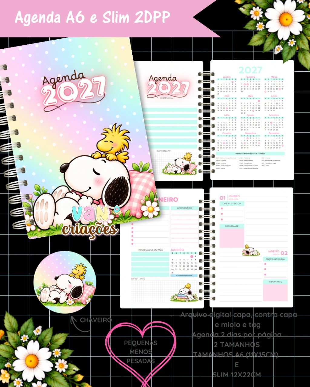 Agenda 2027 A6 e Slim - Snoopy - Imagem 1