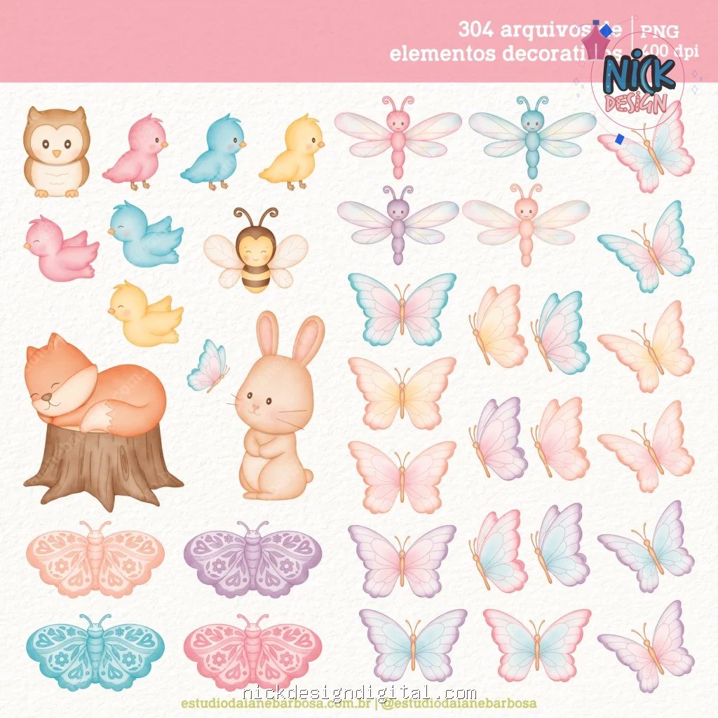 Jardim Secreto 2 – Cliparts em aquarela - Kit Digital - Imagem 7