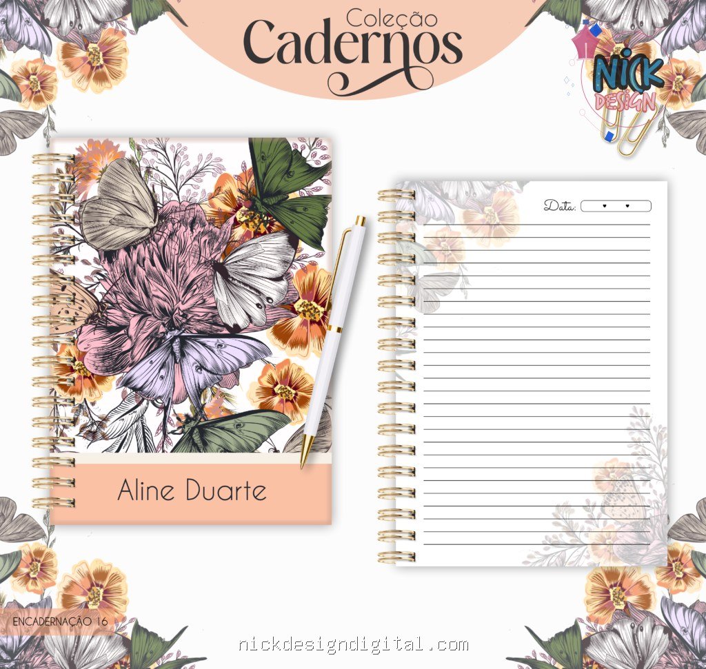 Caderno Floral Borboleta (Lina Criativa) - Imagem 1