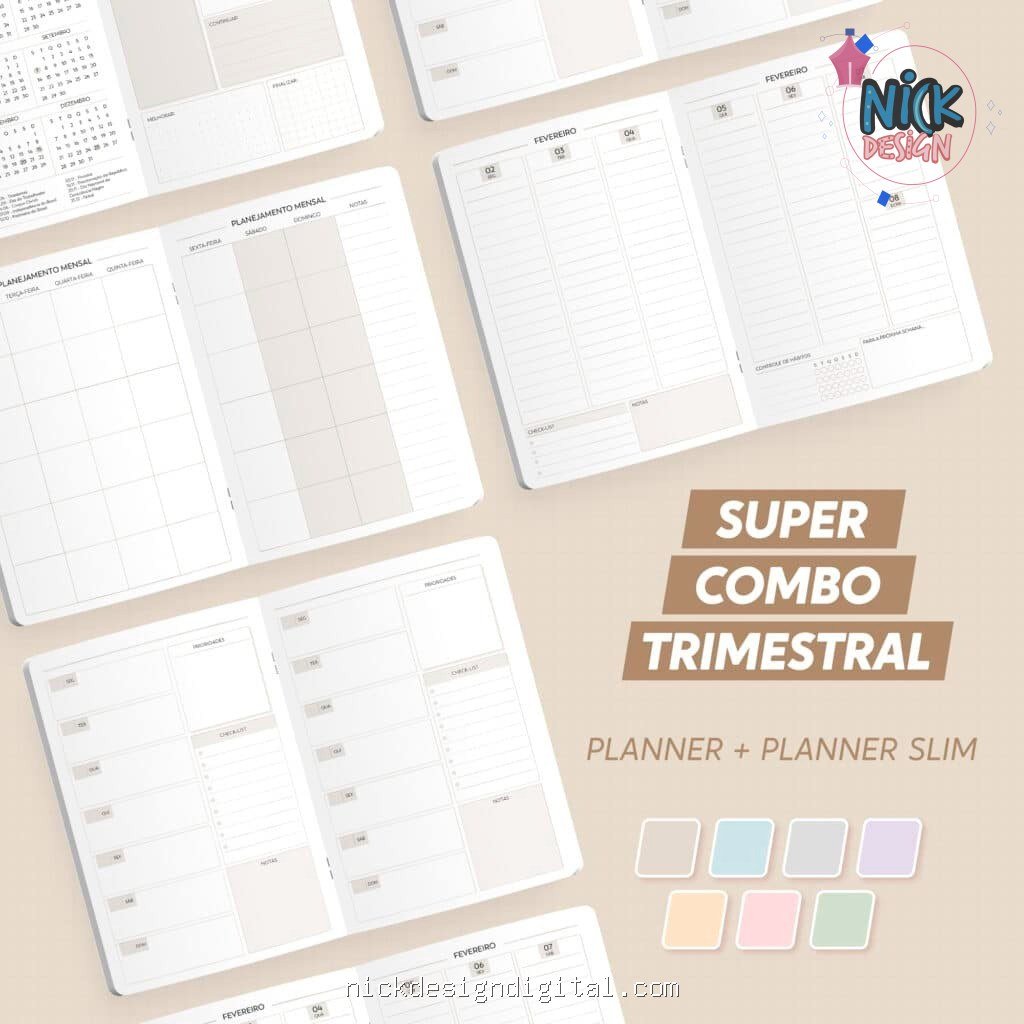 Super Combo Planner Modular Trimestral + Trimestral Slim 2027 – Brochura (Nilmara) - Imagem 1