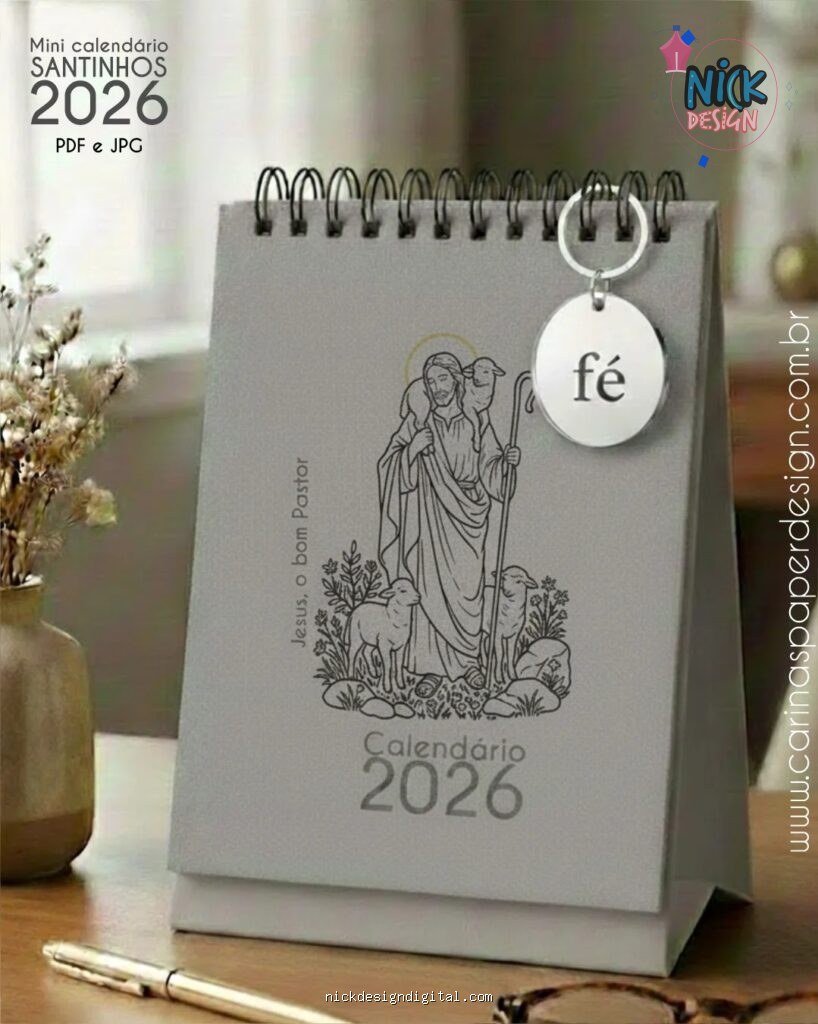Mini Calendário de mesa A6 Santinhos Versão Masculina PDF (Carinas Paper)