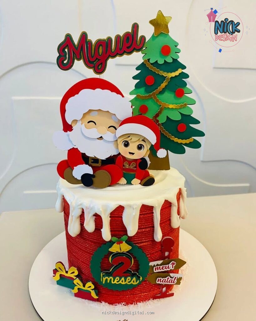 Feliz Natal Papai Noel Menino - Topo de Bolo