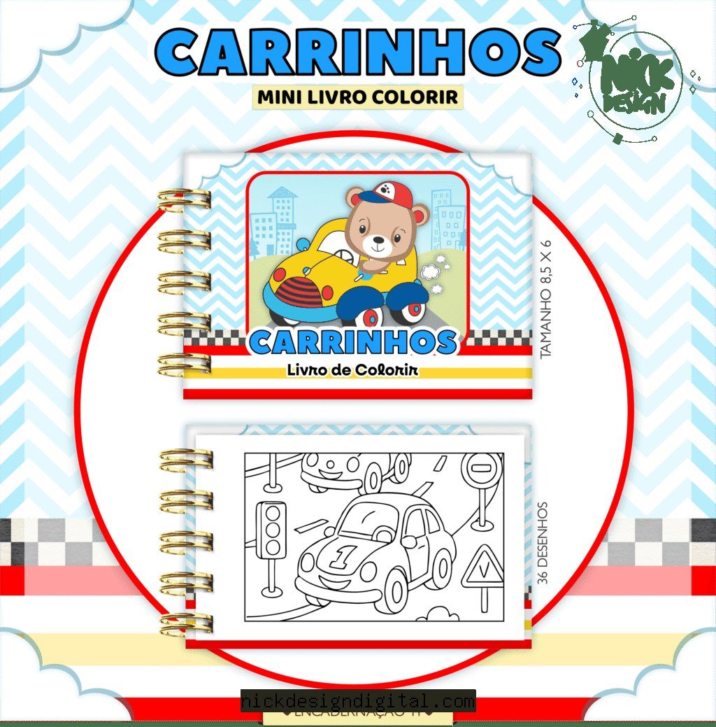 Carrinhos - Mini Livro Colorir (Lina) - Imagem 1