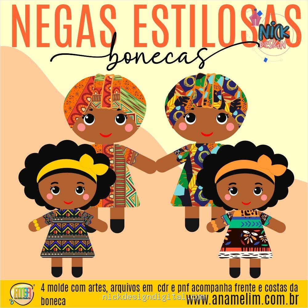 Estampas e Molde Africanas Bonecas de Pano - Imagem 1