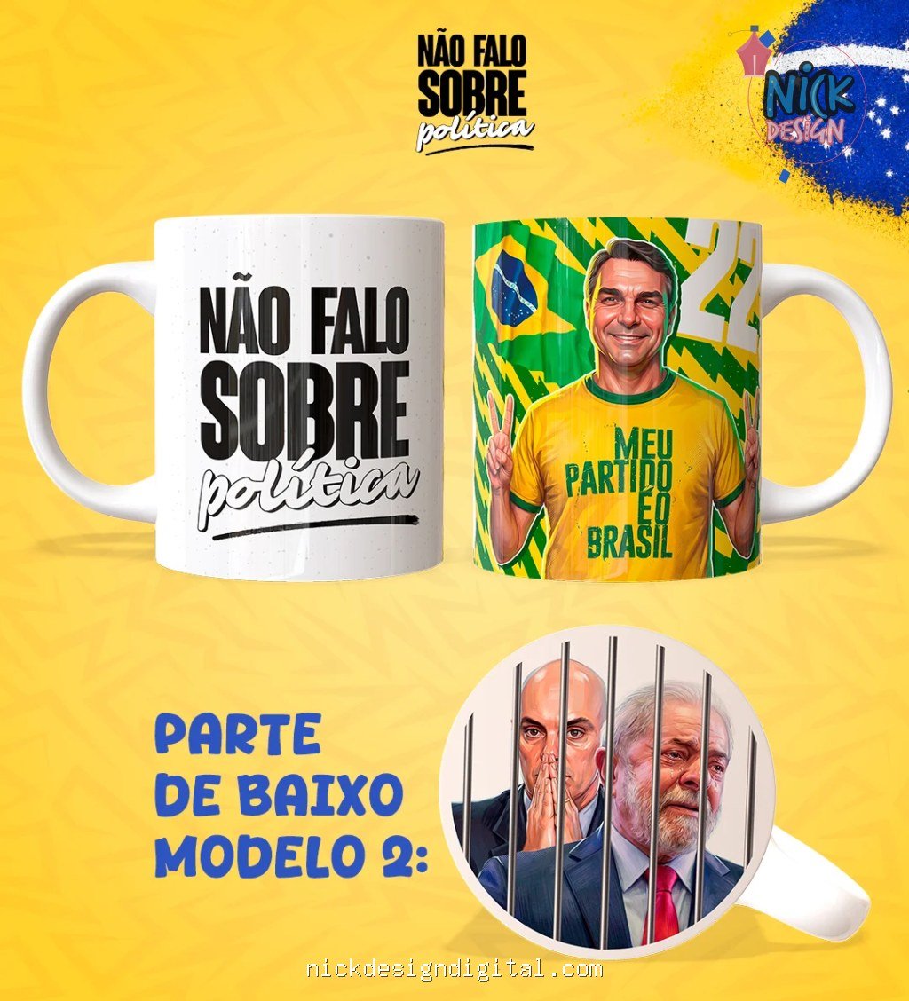 Não Falo Sobre Política | Flávio B. - Artes Avulsas Caneca - Imagem 2