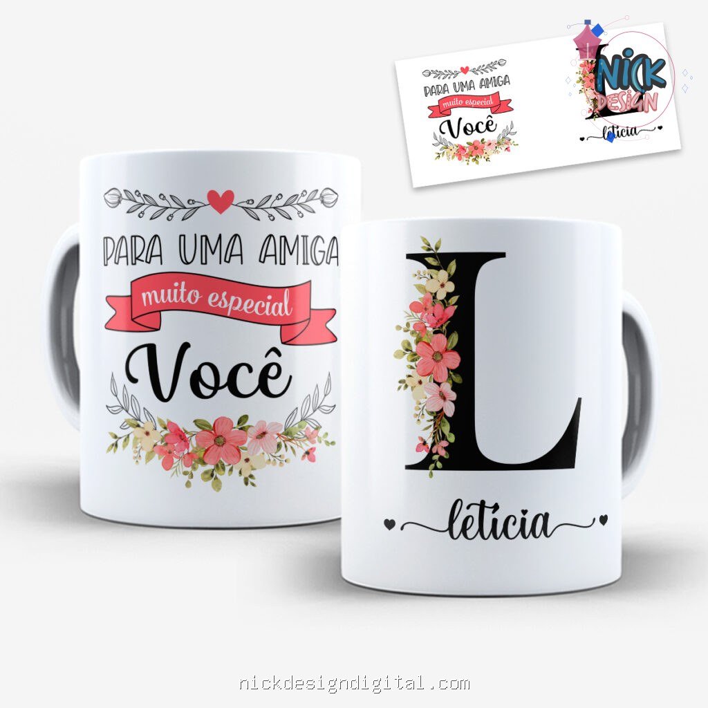 Arte para Caneca Amigas Alfabeto Floral - Imagem 12