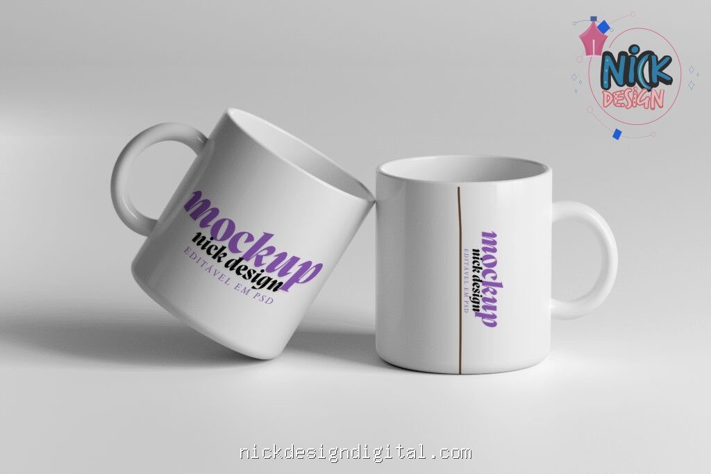 Mockup 2 Canecas Brancas Lado a Lado (PSD) - Imagem 1