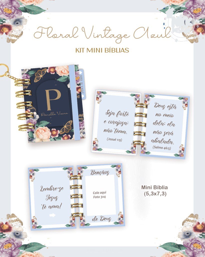 Floral Vintage Azul - Combo Mini Bíblias (Pamella)