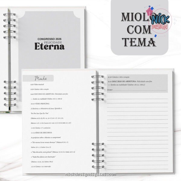 Caderno Congresso 2026 Felicidade Eterna MASCULINO COM TEMA (Bicho Papel) - Imagem 1