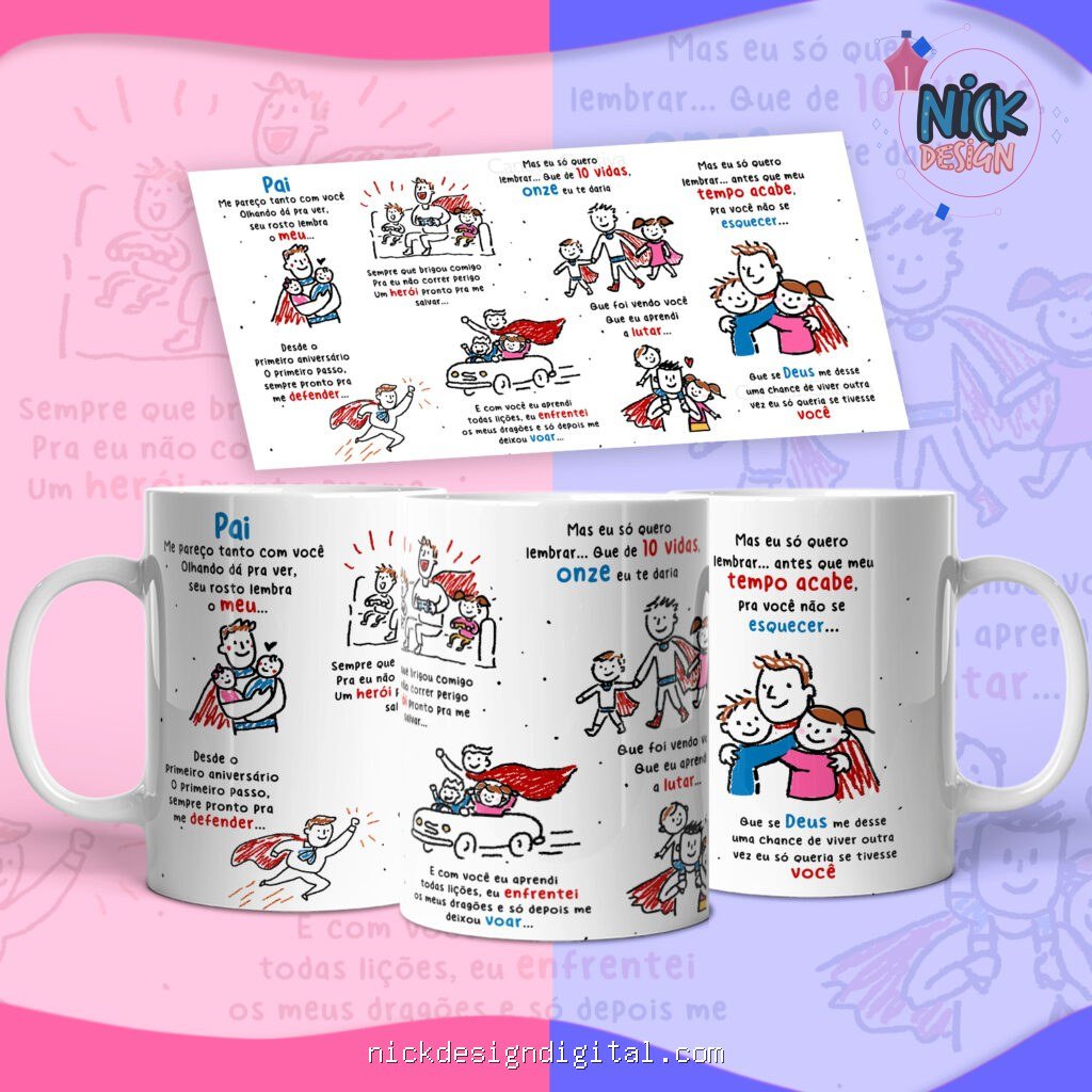 Pai… Onze vidas Versão Pai de Casal Filhos - Arte Avulsa Caneca - Imagem 1