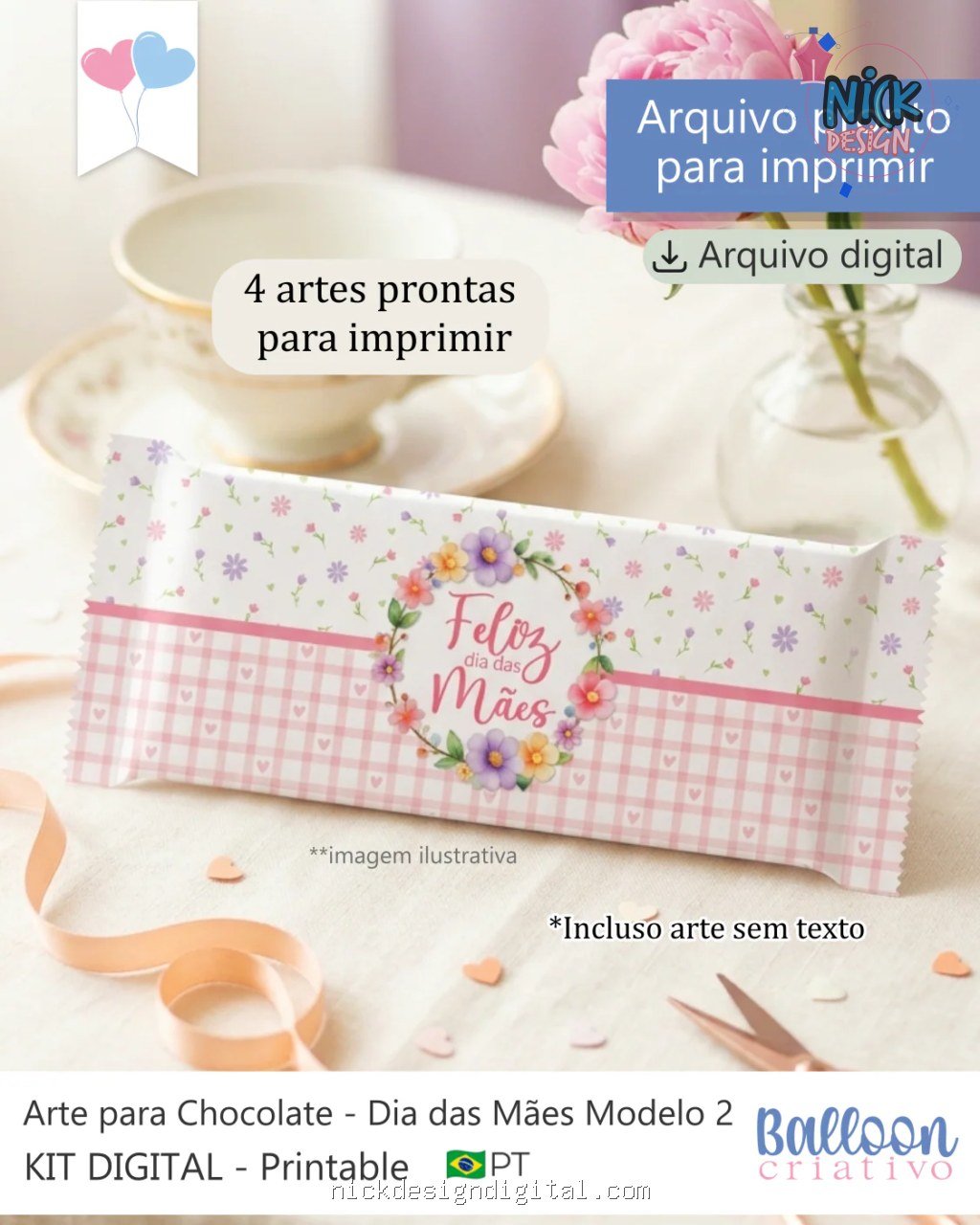 Kit Printable - Arte para Chocolates - Dia das Mães Modelo 2 (Balloon) - Imagem 1