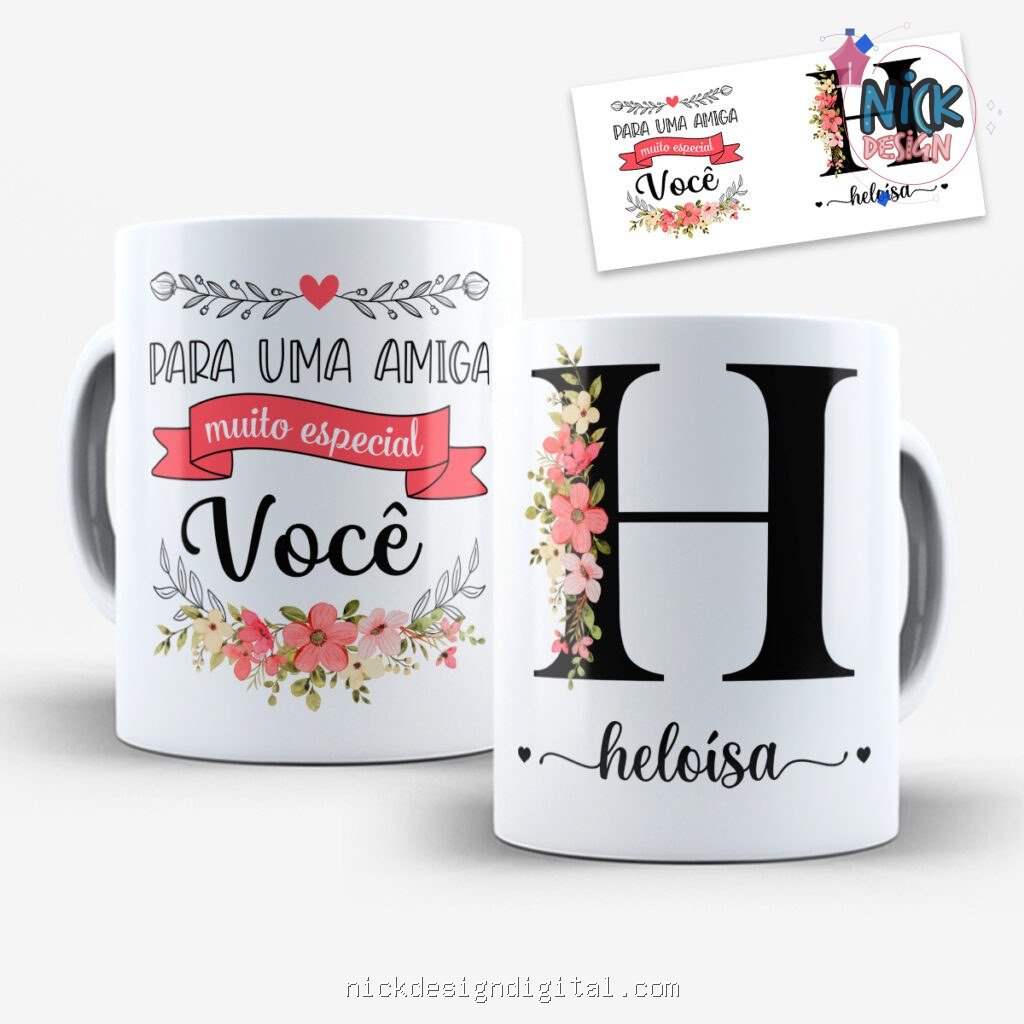 Arte para Caneca Amigas Alfabeto Floral - Imagem 8