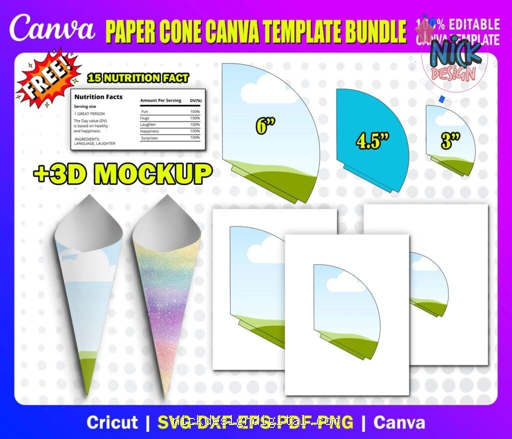 3 Moldes de Cone de Papel - Imagem 1