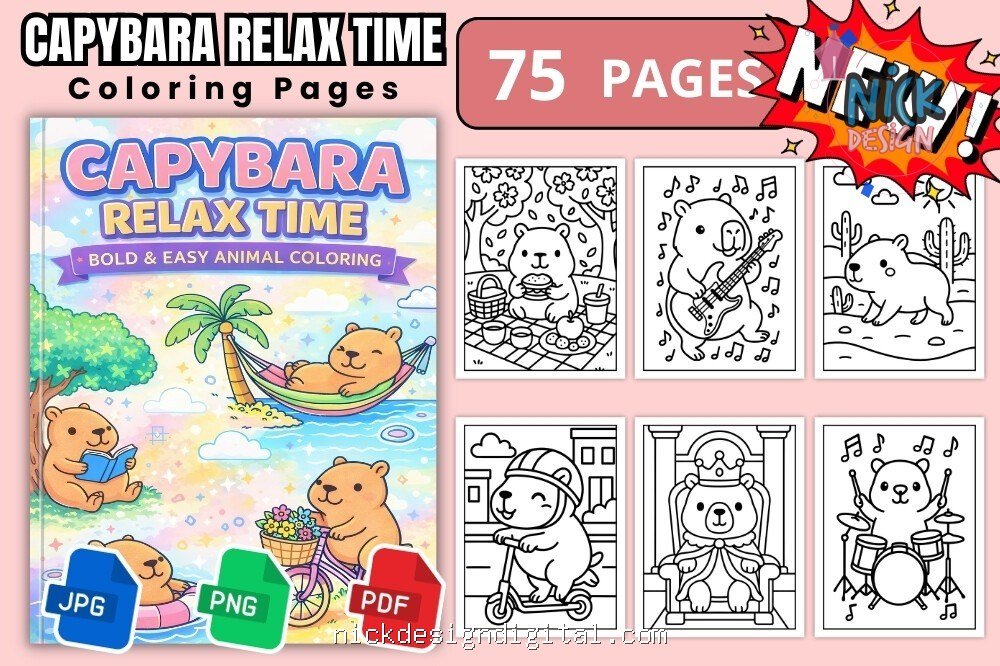 Capivara Relax Time - Livro de Colorir - Imagem 1
