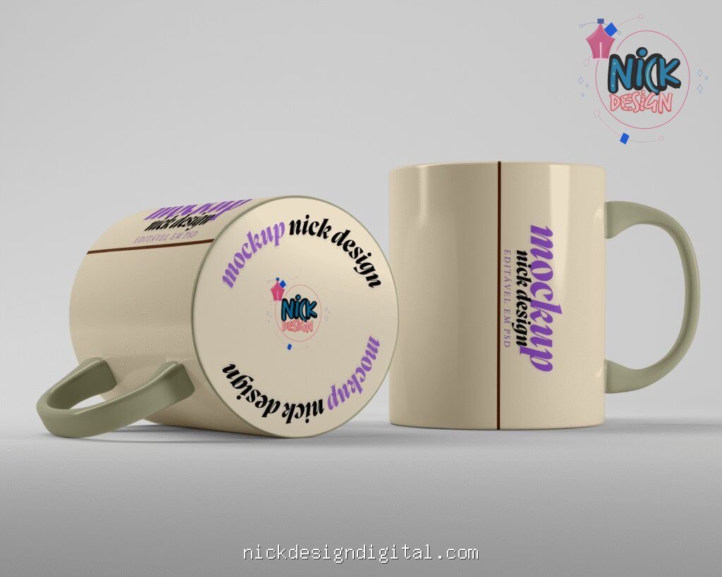 Mockup 2 Canecas - com fundo (PSD) - Imagem 1
