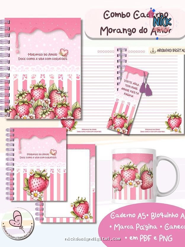 Combo Caderno Morango do Amor - Imagem 1