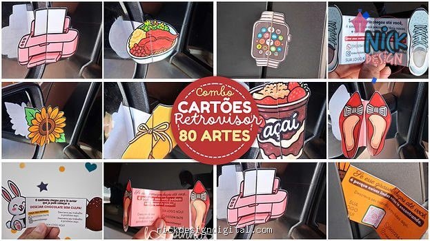 Cartões retrovisor editáveis - 80 artes (Loopinha)