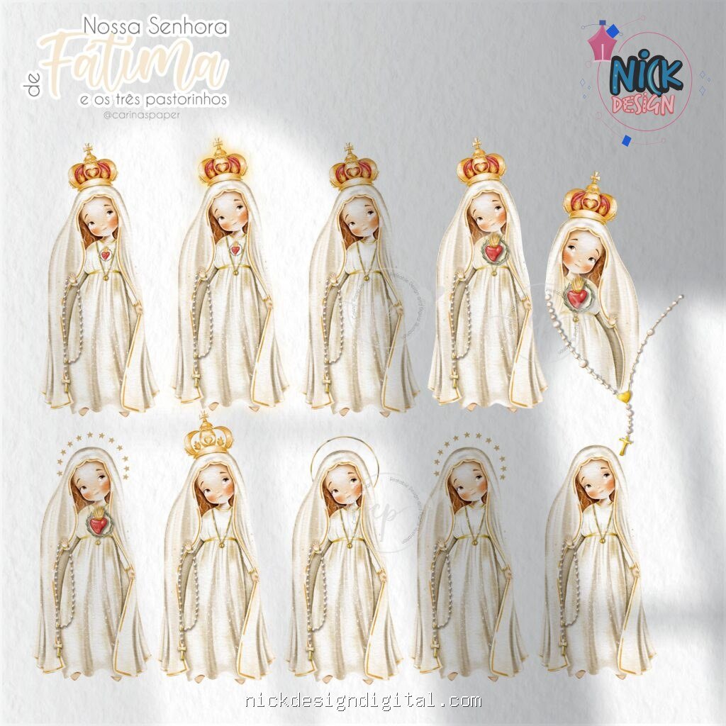 Nossa Senhora de Fátima e o três pastorinhos Versão 2 (Santinhos) - Kit Digital - Imagem 12