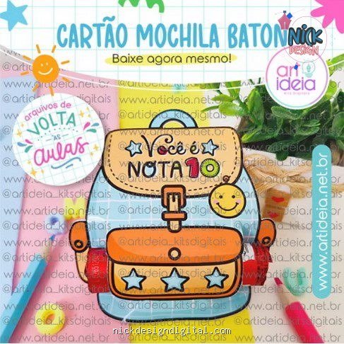 Cartão Mochila Baton Volta às Aulas
