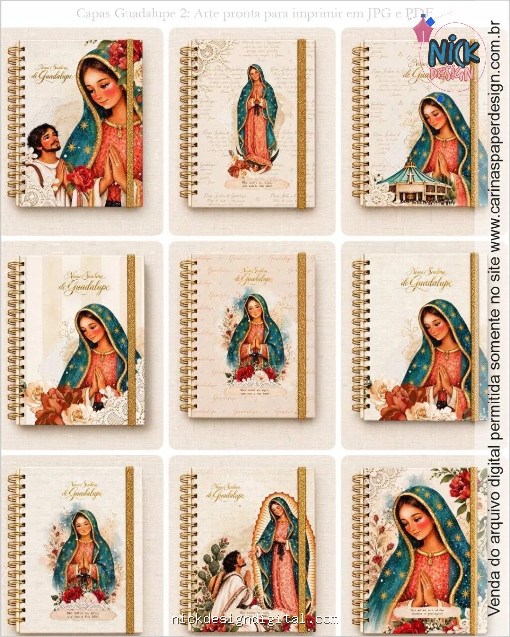 COMBO CAPAS A5 Guadalupe 2 Agendas e Cadernos Santos + cartela adesivo (Carinas Paper) - Imagem 1