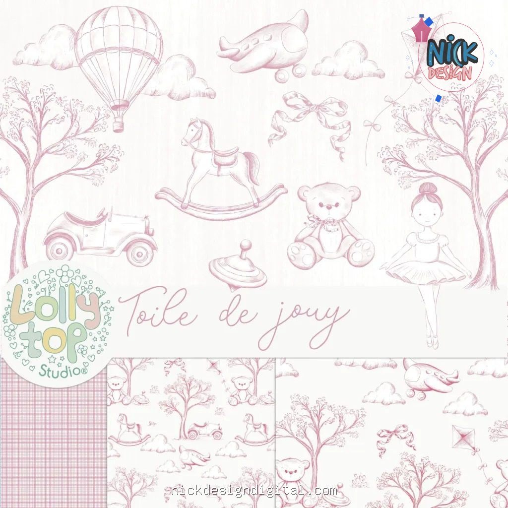 Toile de jouy – Brinquedos Rosa - Imagem 1