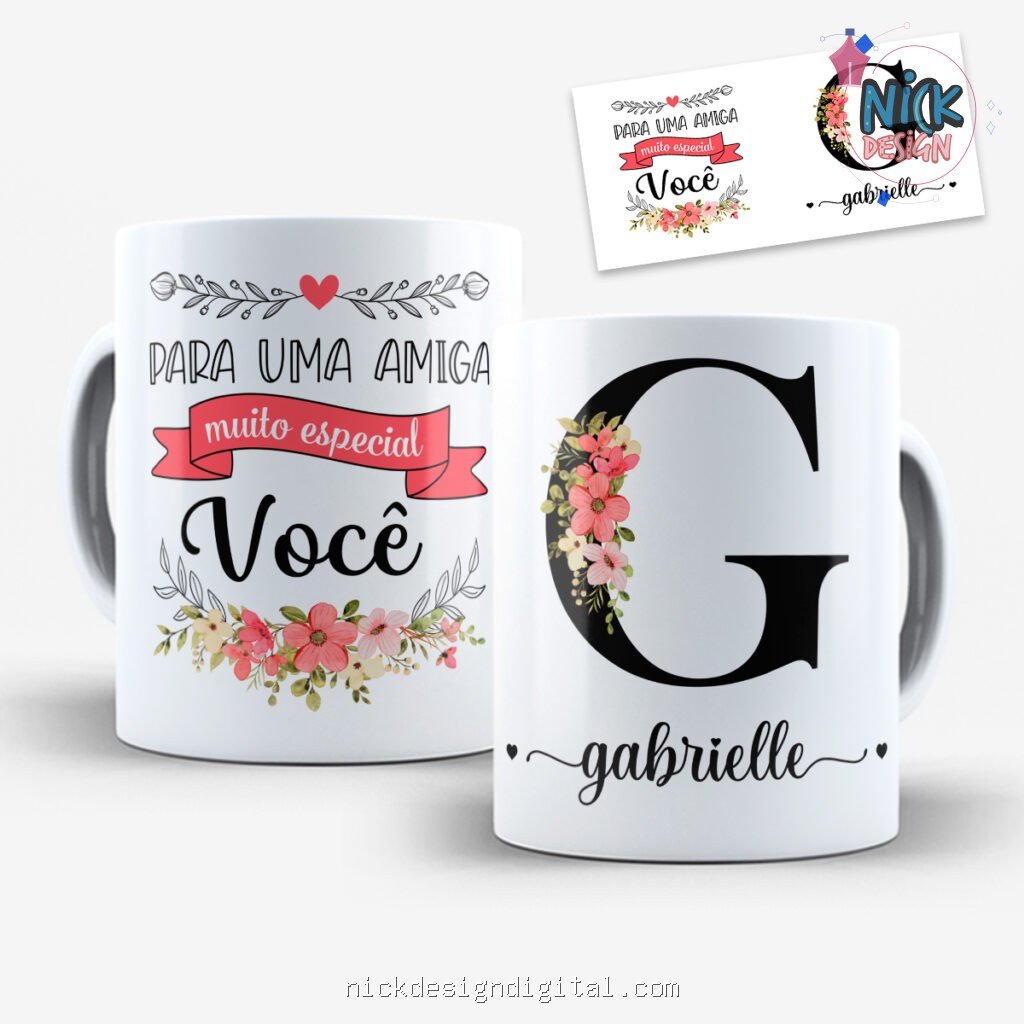 Arte para Caneca Amigas Alfabeto Floral - Imagem 7