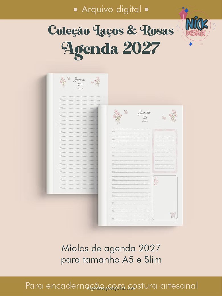 Agenda 2027 Coleção Laços & Rosas Costura (Perfeito Miolo) - Imagem 1