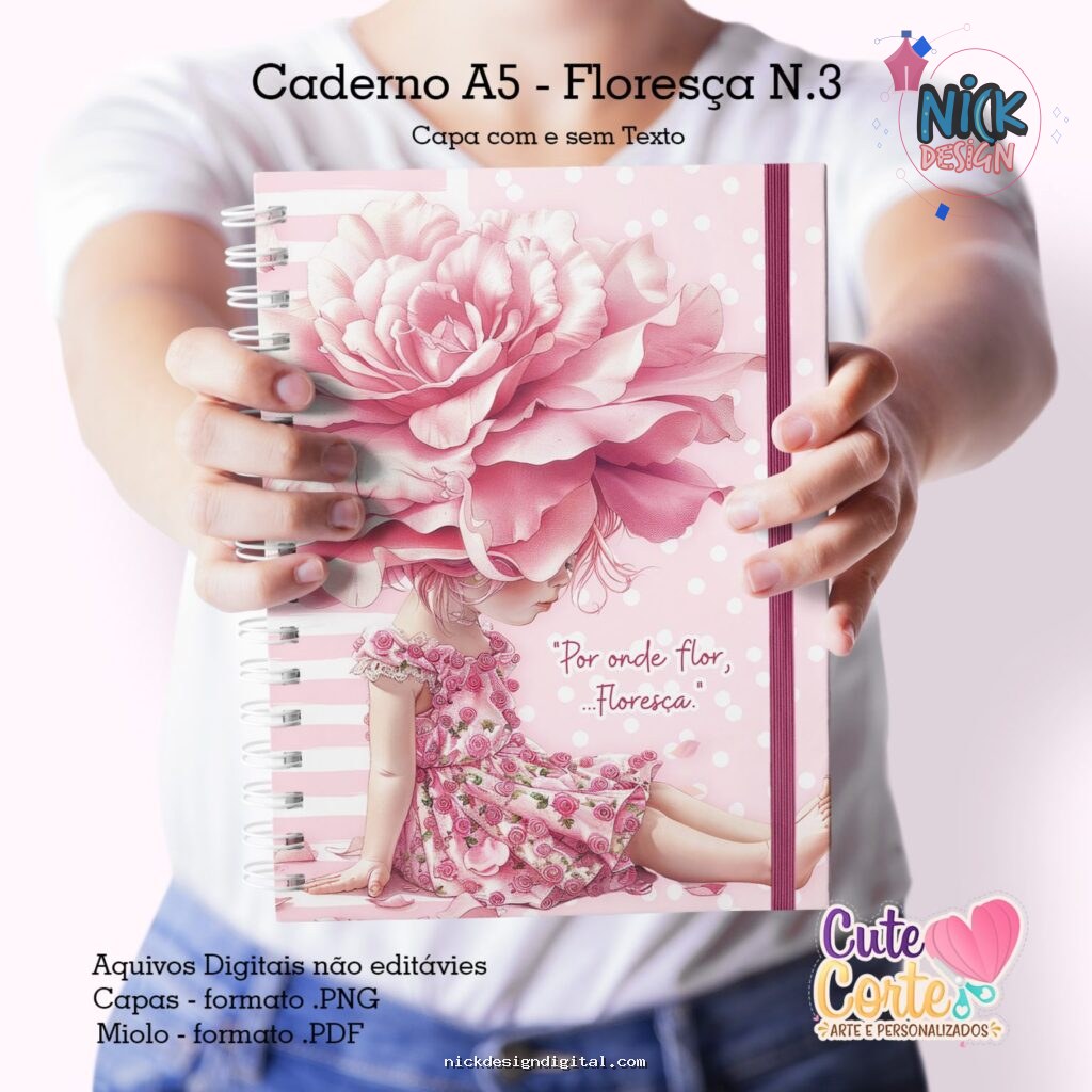 Caderno Pautado A5 + Bloquinho A6 – Floresça N.3 (Cute Corte) - Imagem 1