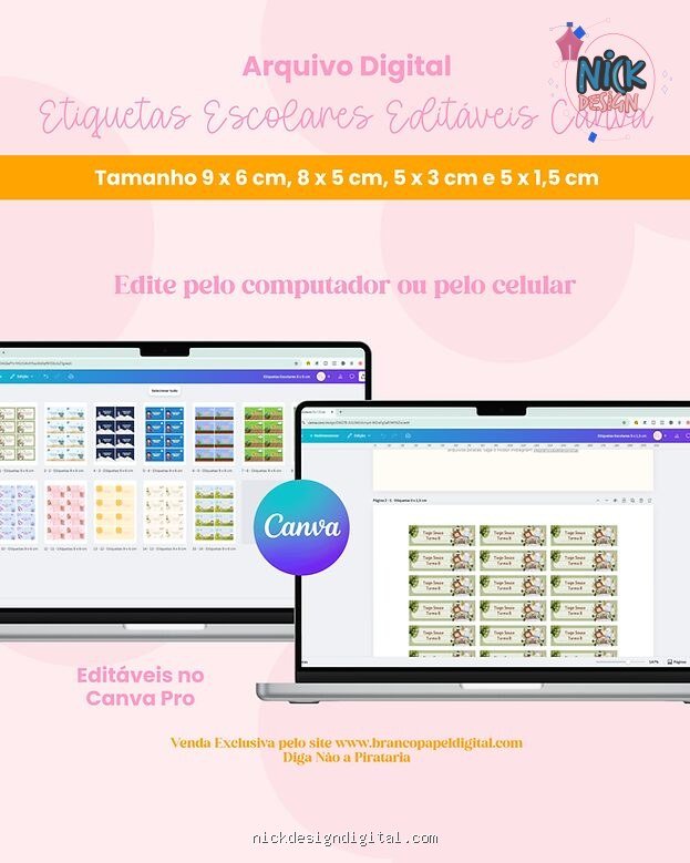 Etiquetas Escolares Editáveis Canva (Branco Papel)