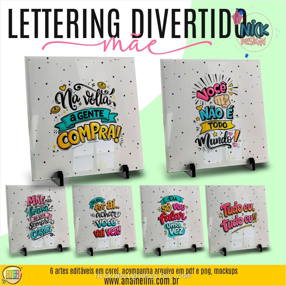 Mãe Lettering Divertido - Artes Azulejos - Imagem 1