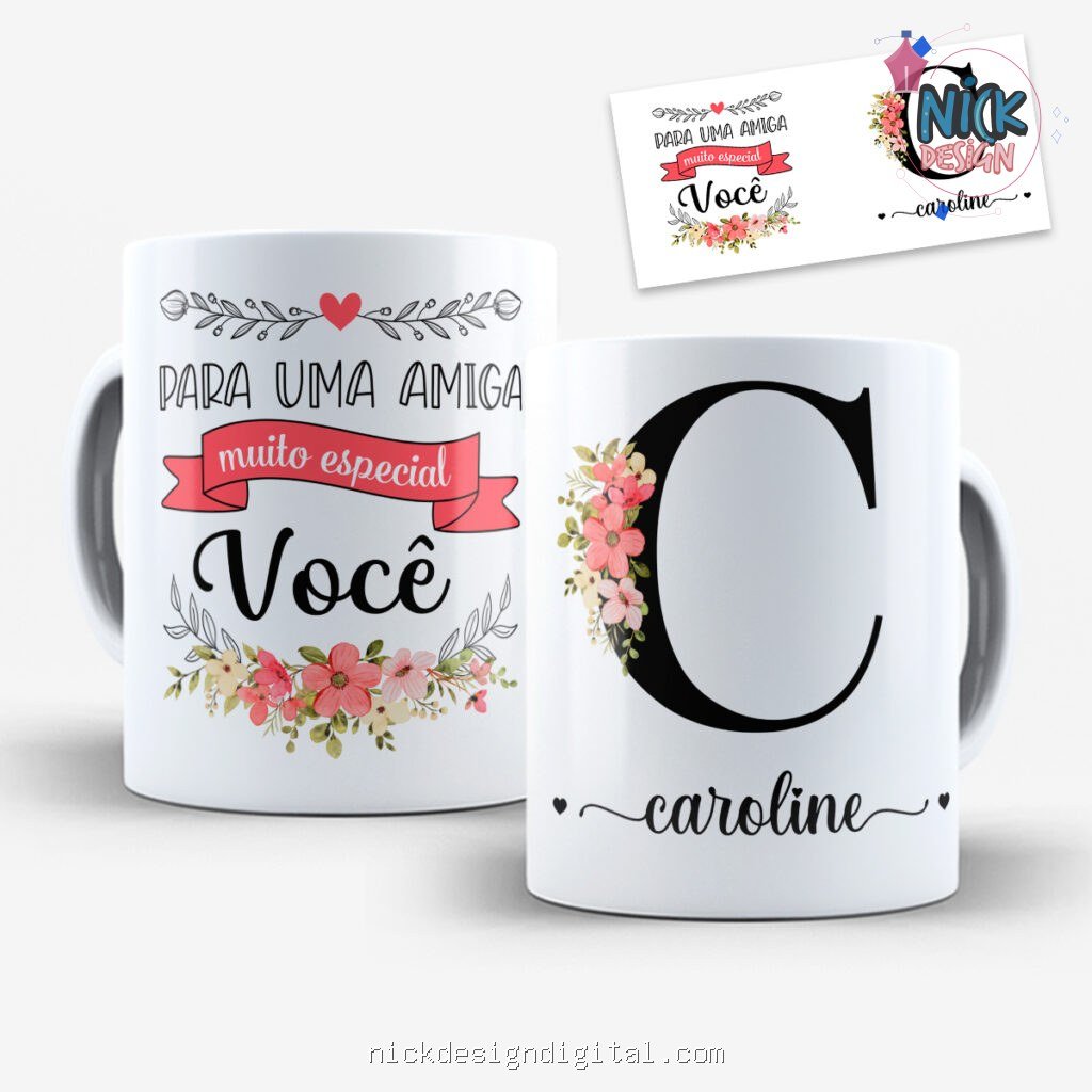Arte para Caneca Amigas Alfabeto Floral - Imagem 4