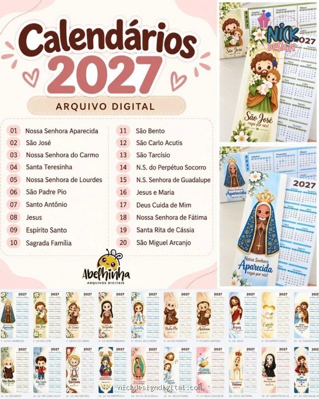 COMBO 1 Calendários 2027 - Santinhos - Imagem 1