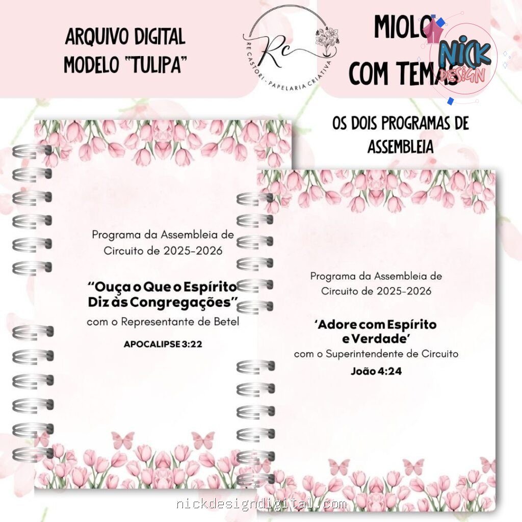 Caderno Assembleia de Circuito 2025/2026 – FLORAL ROSA C/TEMA (Re Castori) - Imagem 2