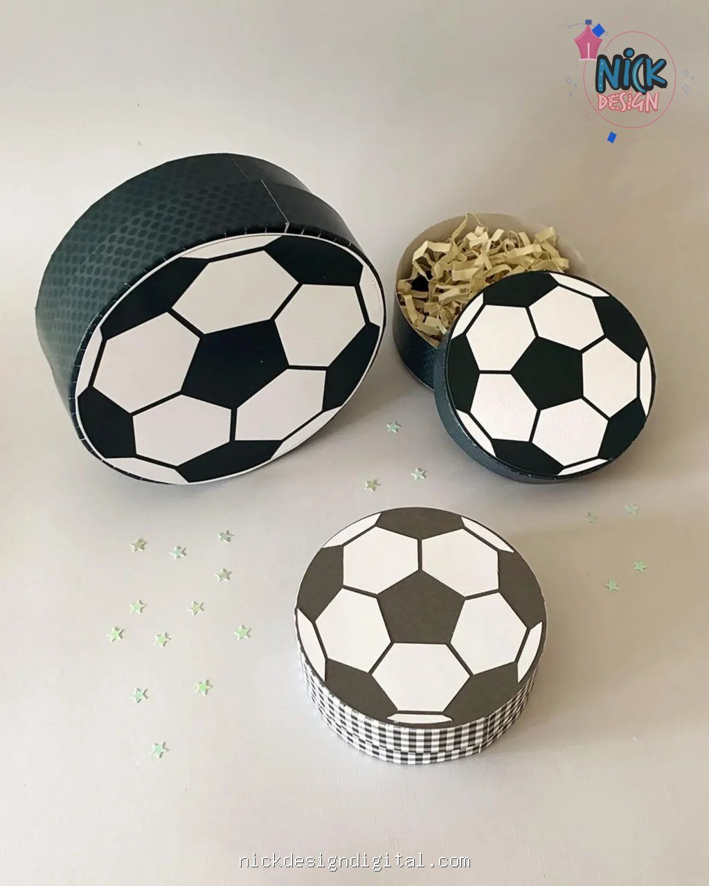 Molde Caixa de Presente Redonda (Bola de Futebol) - Imagem 1