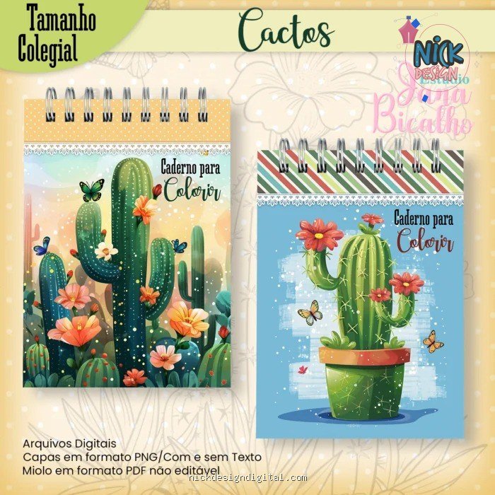 Caderno Colegial Para Colorir Cactos (Jana Bicalho) - Imagem 1