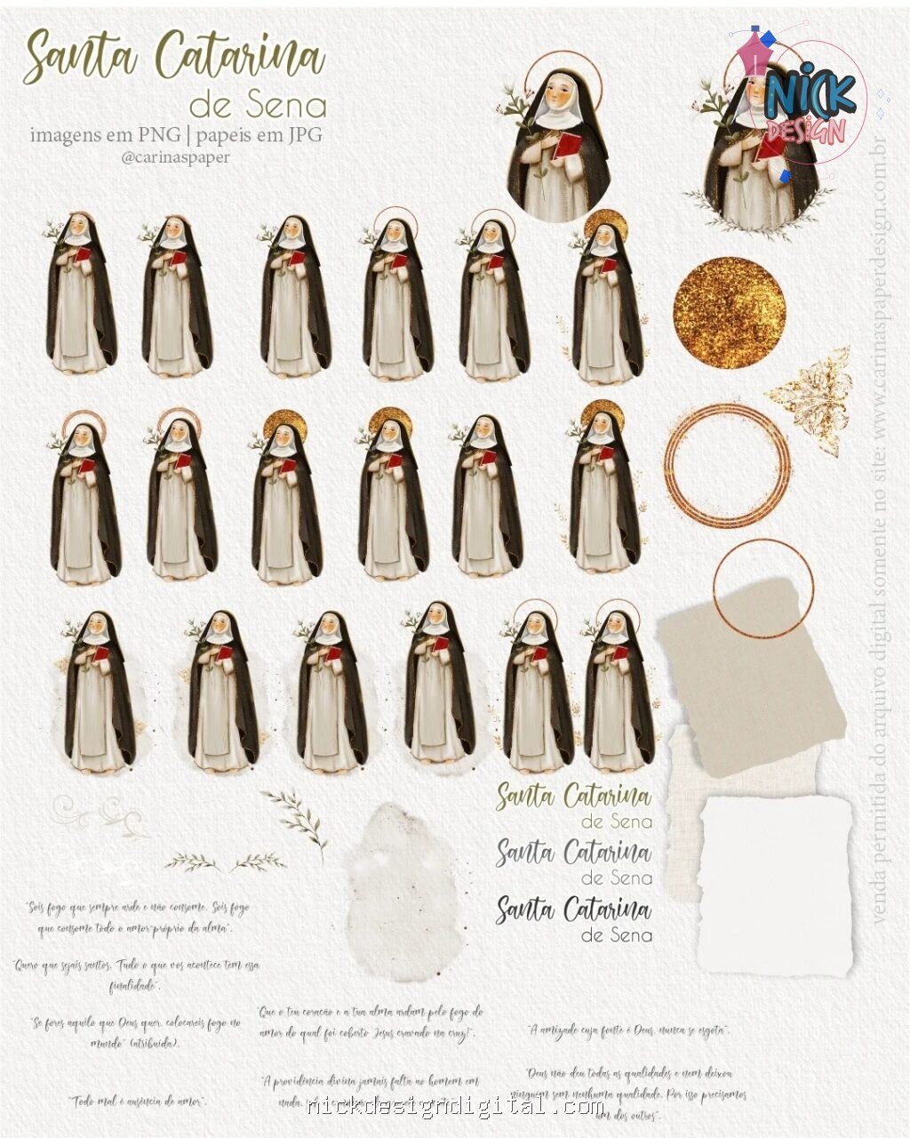 Ilustrações Santa Catarina de Sena - Kit Digital (Carinas Paper) - Imagem 2